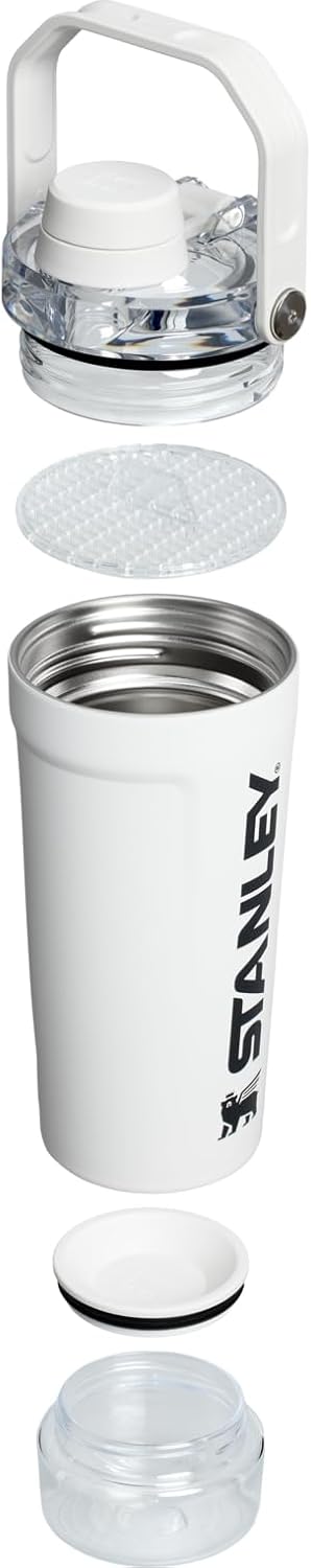 STANLEY Vitalize Shaker Bottle 20 oz | Leakproof Insulated Stainless Steel Shaker Cup | Base Storage and Twist On Fast Flow Lid | Protein Shakes and Pre Workout Powder | BPA-Free | Chalk