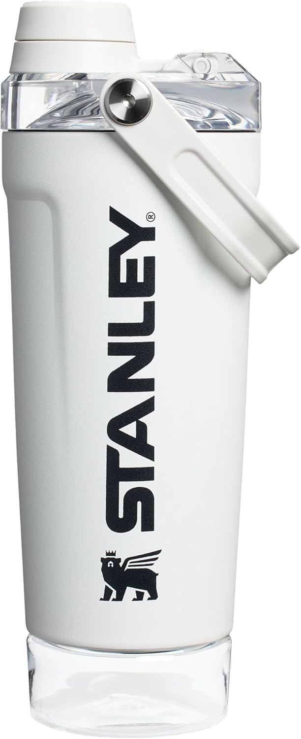 STANLEY Vitalize Shaker Bottle 20 oz | Leakproof Insulated Stainless Steel Shaker Cup | Base Storage and Twist On Fast Flow Lid | Protein Shakes and Pre Workout Powder | BPA-Free | Chalk