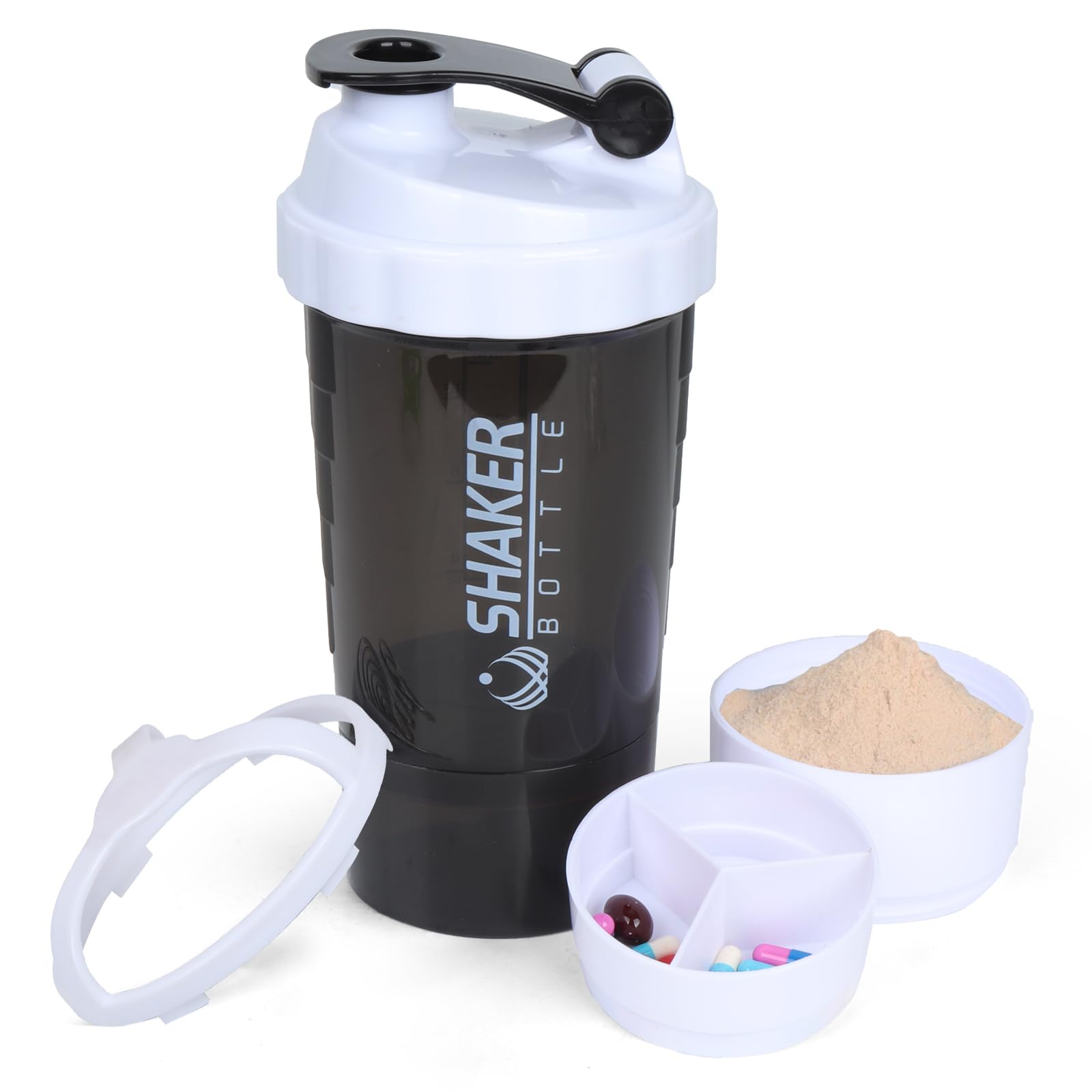 XTK Shaker Bottle Protein Shaker Bottles with Storage and Mix Ball, 16OZ Sports Water Bottle with Pill Organizer,Leak Proof Portable Shaker Bottles for Protein Mixes and Pre Work Out,BPA Free(purple)