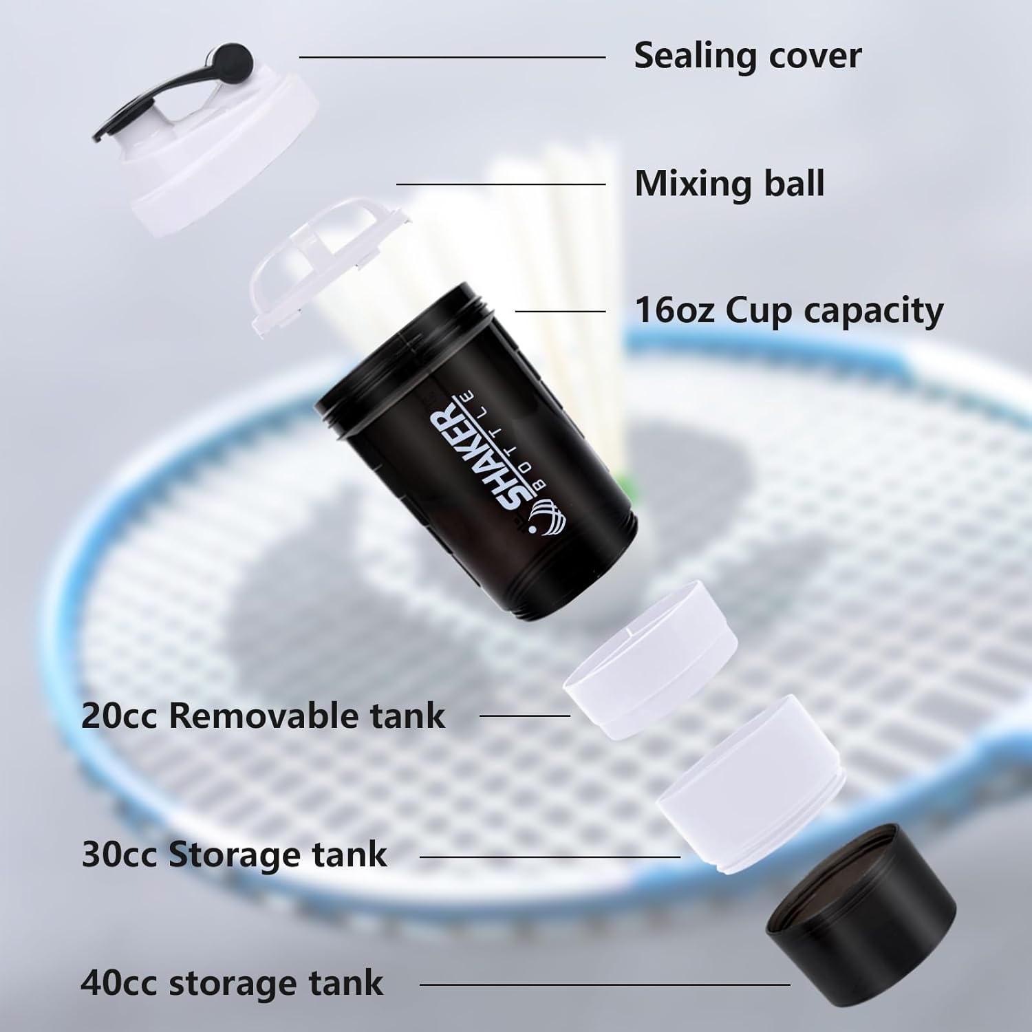 XTK Shaker Bottle Protein Shaker Bottles with Storage and Mix Ball, 16OZ Sports Water Bottle with Pill Organizer,Leak Proof Portable Shaker Cup for Protein Mixes and Pre Work Out,BPA Free(white)