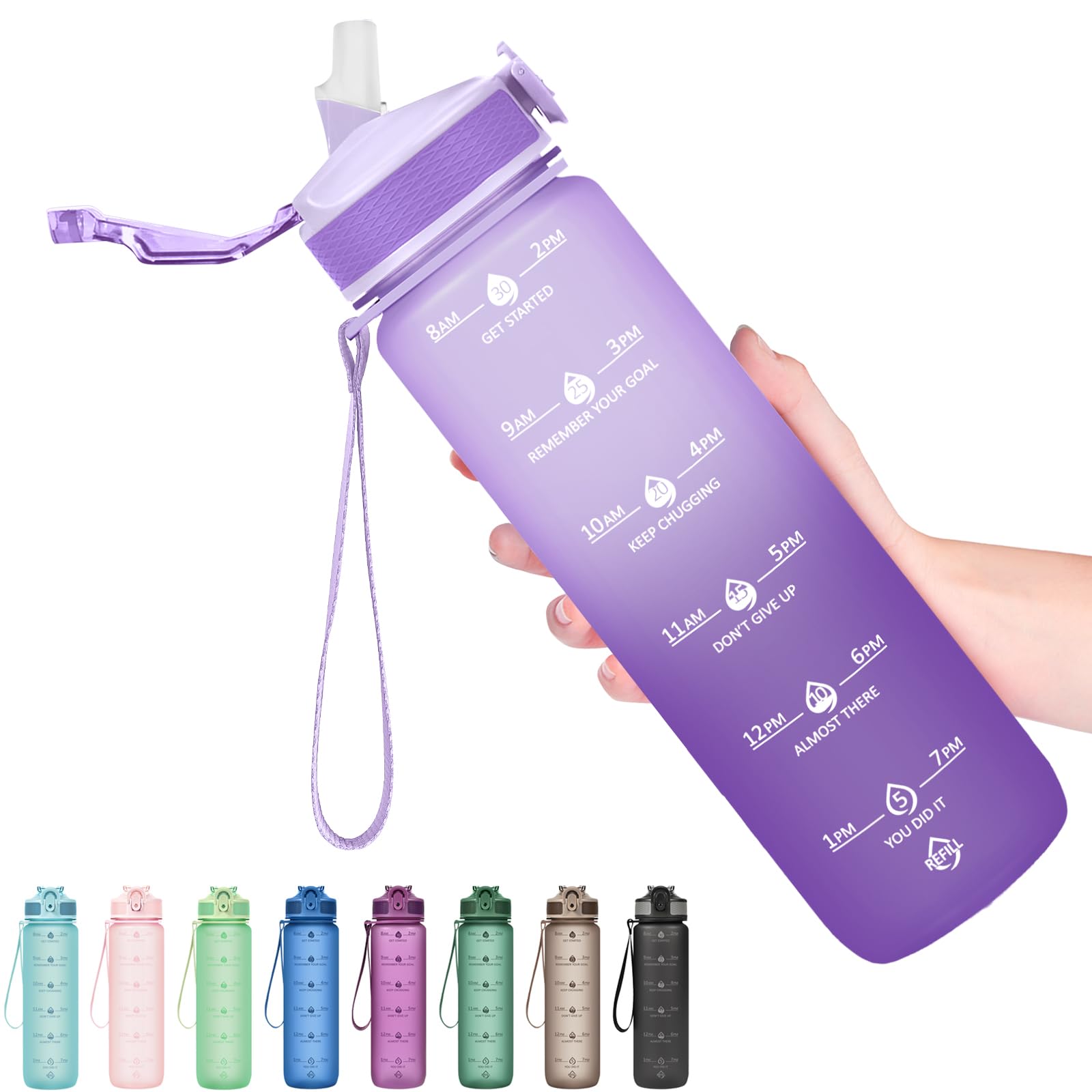 Hyeta 32oz Water Bottles with Straw - Stay Motivated and Hydrated with Convenient Times to Drink Markings, Durable, Leak-proof