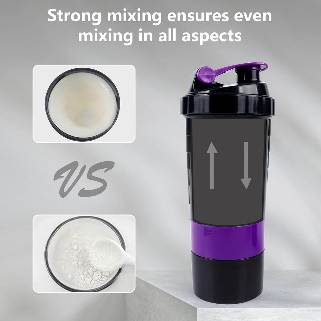 XTK Shaker Bottle Protein Shaker Bottles with Storage and Mix Ball, 16OZ Sports Water Bottle with Pill Organizer,Leak Proof Portable Shaker Bottles for Protein Mixes and Pre Work Out,BPA Free(purple)