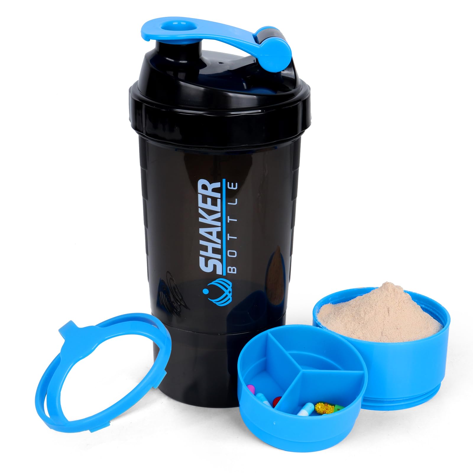 XTK Shaker Bottle Protein Shaker Bottles with Storage and Mix Ball, 16OZ Sports Water Bottle with Pill Organizer,Leak Proof Portable Shaker Cup for Protein Mixes and Pre Work Out,BPA Free(white)