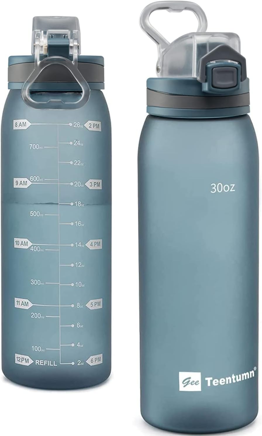 30oz Sport Water Bottle with Time Markers, Large Durable Gym Plastic Bottle for Fitness, Outdoor Enthusiasts, Leakproof (Pack of 1)