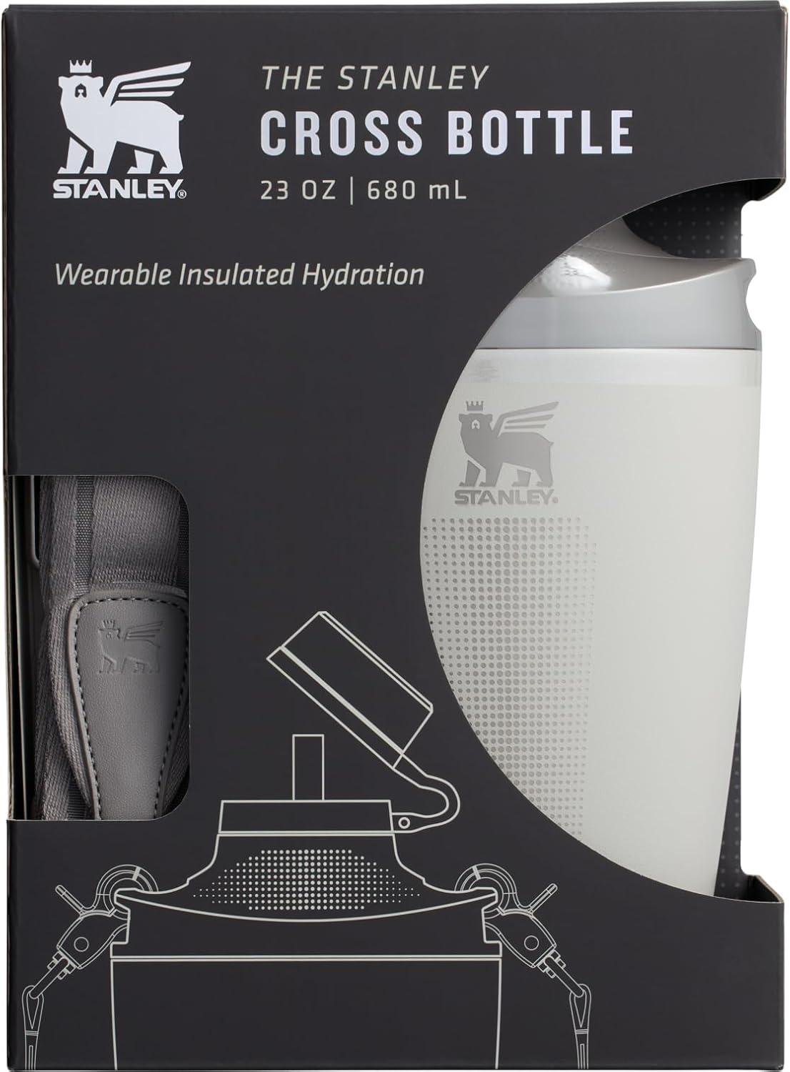 Stanley Cross Bottle 23 oz | Travel Water Bottle with Jacquard Strap | Leakproof Tritan Lid with Removable Straw | Insulated Stainless Steel | BPA-Free | Ash