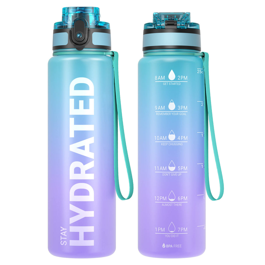 Sahara Sailor Water Bottle 32oz, Durable and Leakproof Water Bottles Motivational with Time Marker, Tritan, BPA Free, Wide Mouth with Easy Clean Brush for Gym, Travel, Home, School, Office (1 Bottle)