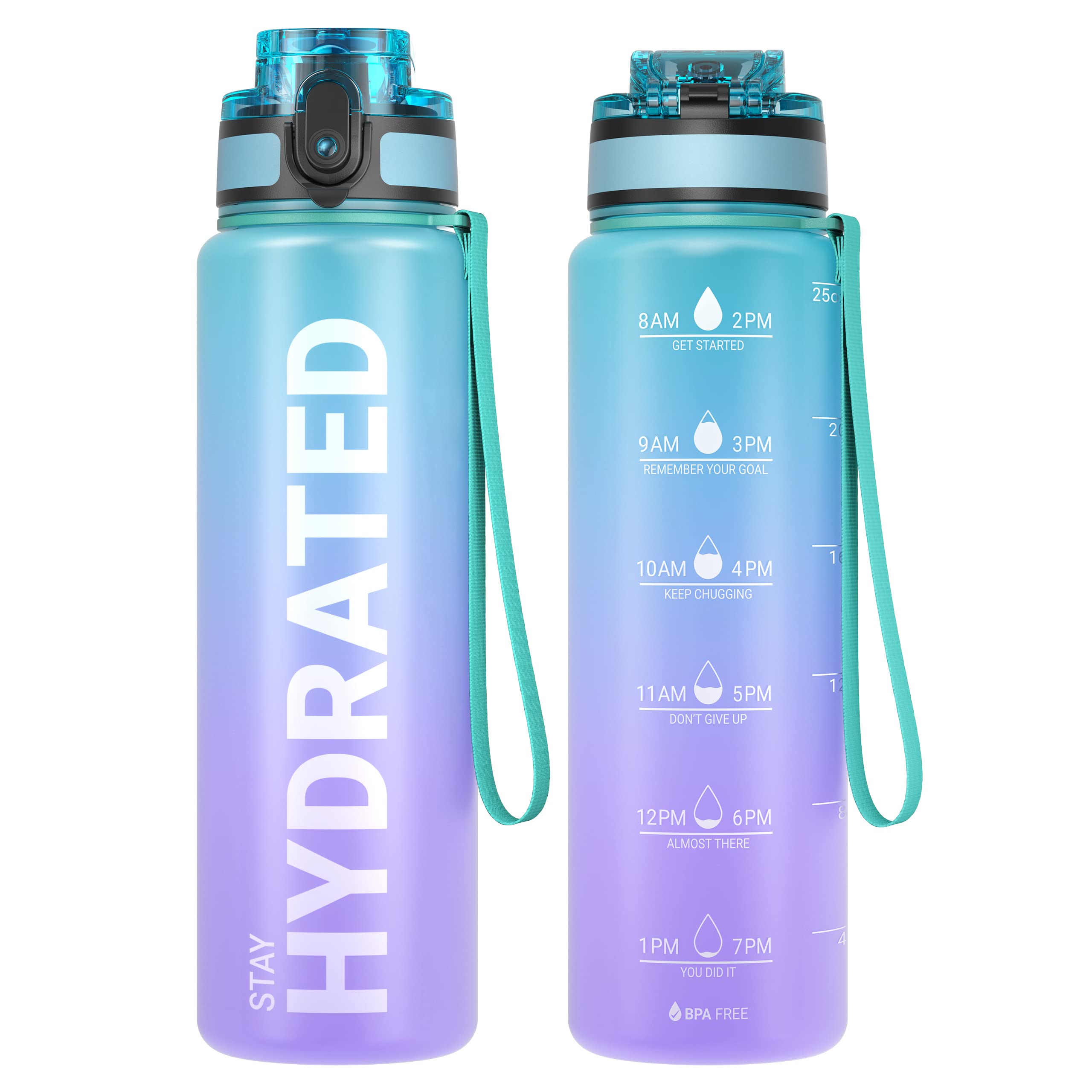 Sahara Sailor Water Bottle 32oz, Durable and Leakproof Water Bottles Motivational with Time Marker, Tritan, BPA Free, Wide Mouth with Easy Clean Brush for Gym, Travel, Home, School, Office (1 Bottle)