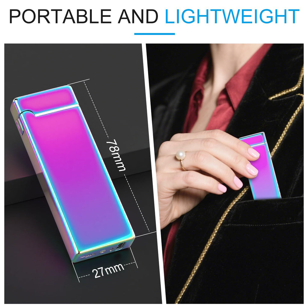 LcFun Fathers Day Dad Gifts, Electric Lighter USB Rechargeable Windproof Flameless Plasma Dual Arc Lighter Small Metal Pocket Lighters for Camping, Birthday Gifts for Men Husband (Nickel Brushed)
