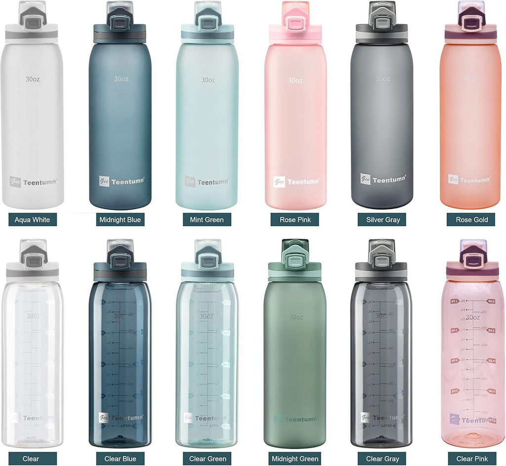 30oz Sport Water Bottle with Time Markers, Large Durable Gym Plastic Bottle for Fitness, Outdoor Enthusiasts, Leakproof (Pack of 1)