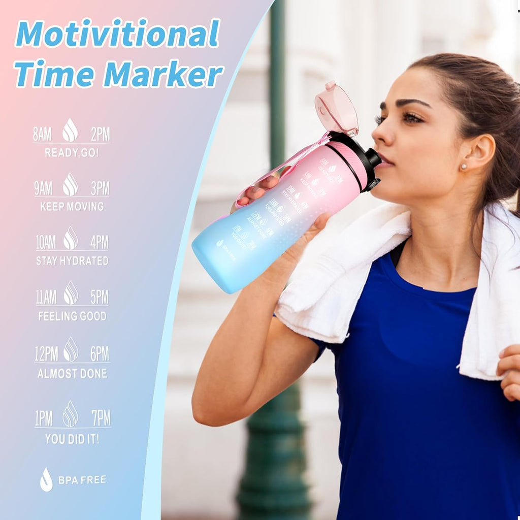 Water Bottle,25 oz Motivational Water Bottle with Time Marker,Sports Water Bottle with Carrying Strap,Leakproof & BPA Free,Reusable,for Teenager, Adult,Outdoors, Cycling, School & Office