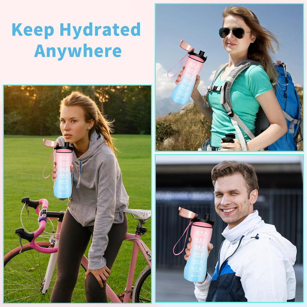 Water Bottle,25 oz Motivational Water Bottle with Time Marker,Sports Water Bottle with Carrying Strap,Leakproof & BPA Free,Reusable,for Teenager, Adult,Outdoors, Cycling, School & Office