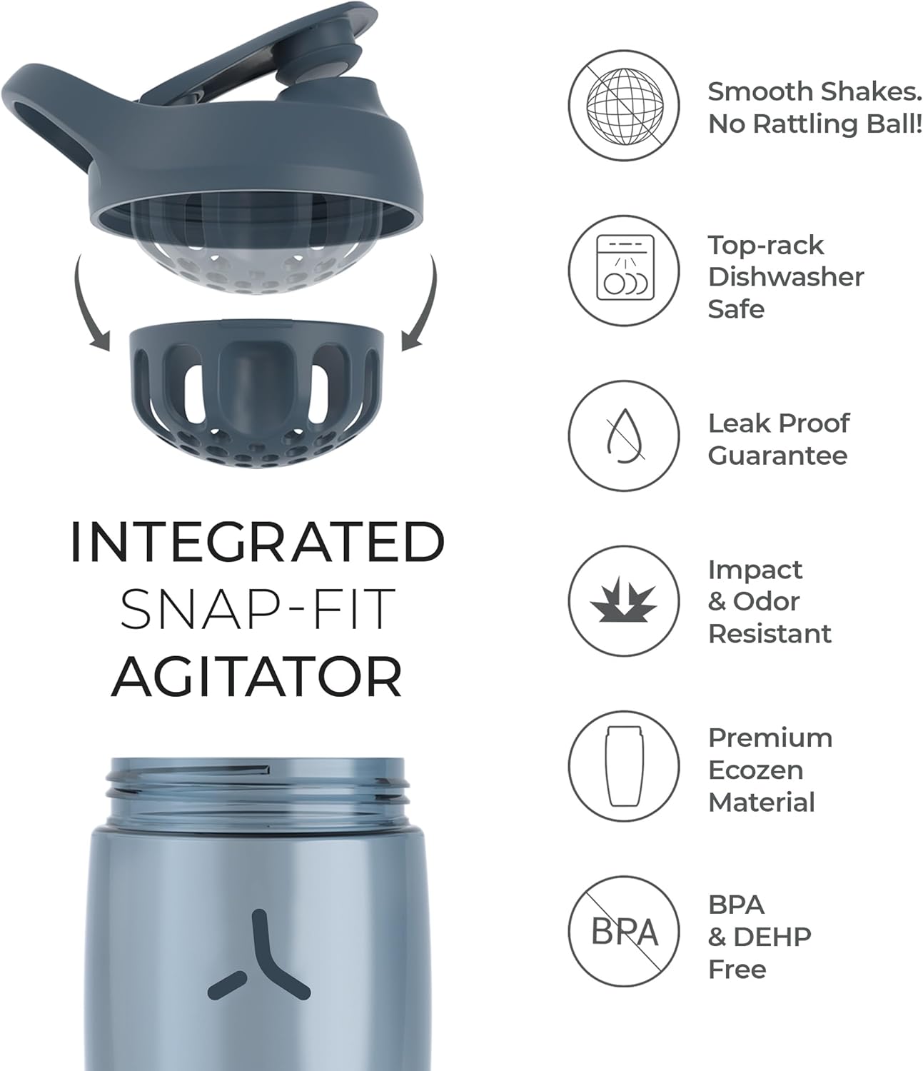 Promixx Pursuit Protein Shaker Bottle (24 oz) – Silent No-Ball Mixer, Leak-Proof Lid, BPA/BPS & Phthalate-Free ECOZEN – Easy-Clean Shaker Cup for Protein Shakes, Pre & Post-Workout Smoothies