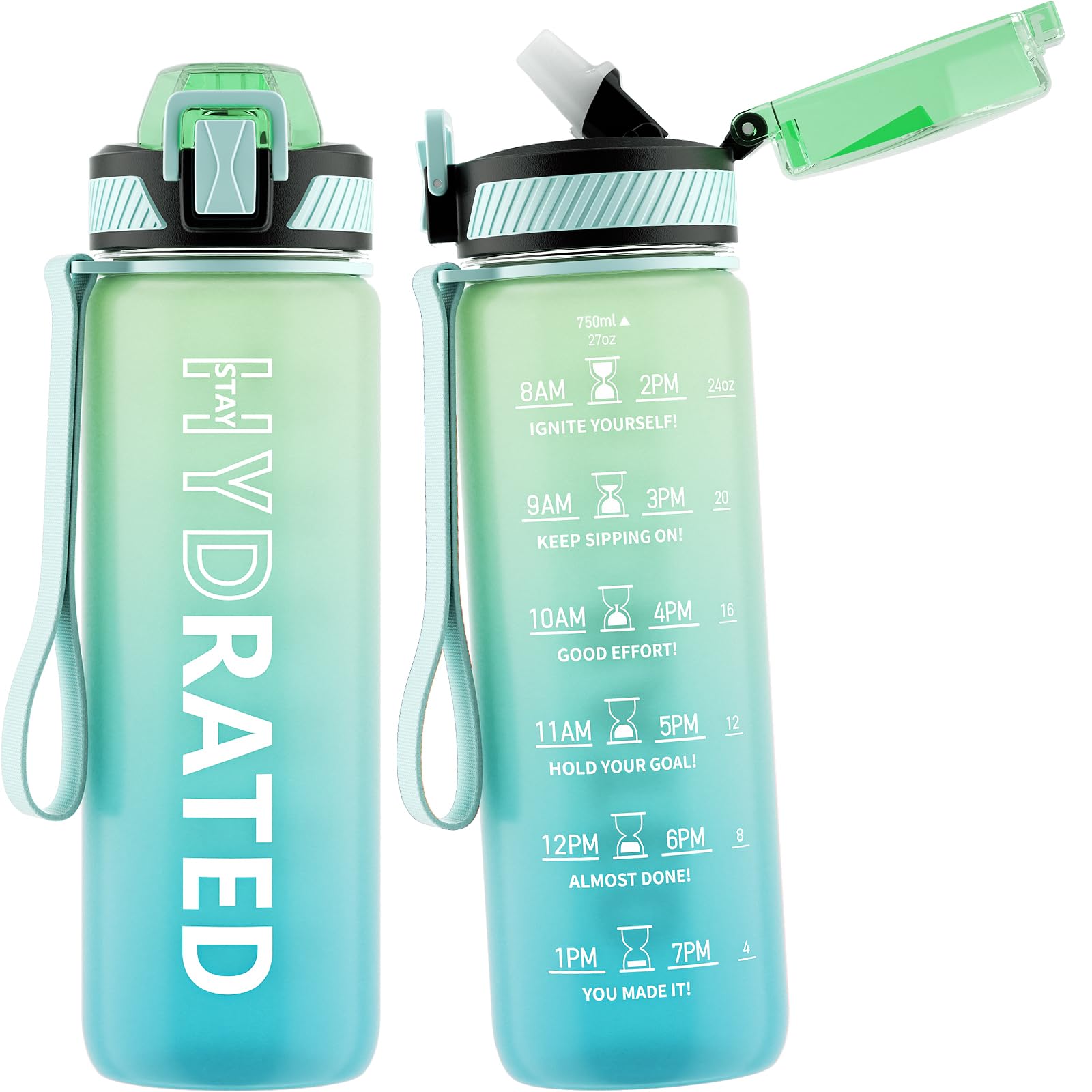 QLUR Water Bottle with Straw, 32oz Motivational Water Bottles with Time Marker to Drink, Tritan BPA Free, 1L Sports Water Bottle with Carry Strap LeakProof for Women Gym Fitness Outdoor (1 Pack)