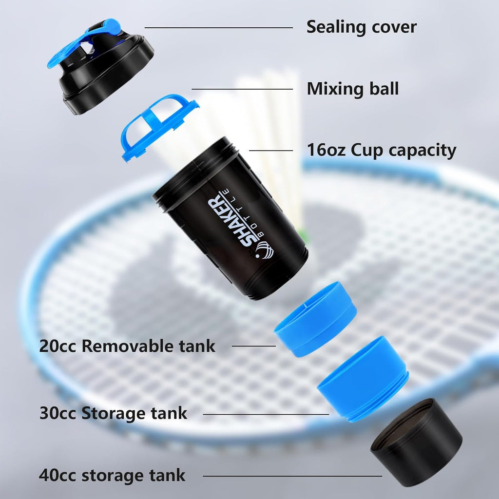 XTK 16OZ Bottle, Shaker Water Bottle with Protein Powder Storage, Mix Ball, Leak Proof for Fitness and Sports Activities, BPA Free