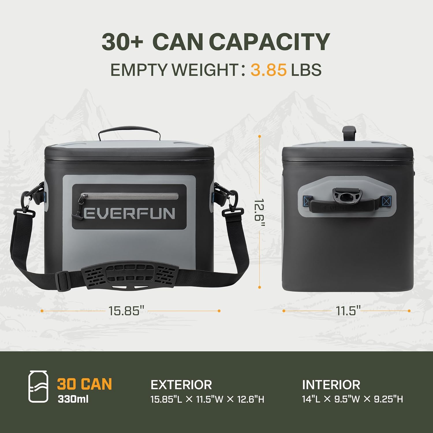 EVERFUN Soft Cooler 30 Can, Portable 24qt Insulated Small Cooling Lunch Box for Men and Women, Leakproof Ice Chest Bag for Travel, Beach, Camping, Boating, Fishing, Tailgating, Work and Picnic