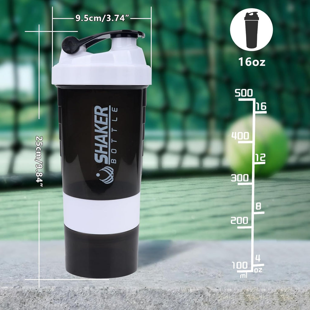 XTK Shaker Bottle Protein Shaker Bottles with Storage and Mix Ball, 16OZ Sports Water Bottle with Pill Organizer,Leak Proof Portable Shaker Cup for Protein Mixes and Pre Work Out,BPA Free(white)