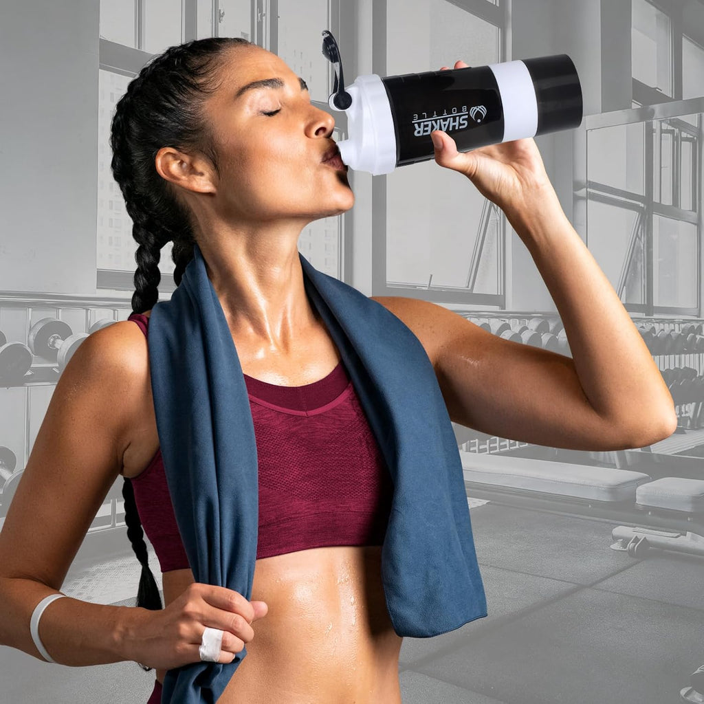 XTK Shaker Bottle Protein Shaker Bottles with Storage and Mix Ball, 16OZ Sports Water Bottle with Pill Organizer,Leak Proof Portable Shaker Cup for Protein Mixes and Pre Work Out,BPA Free(white)