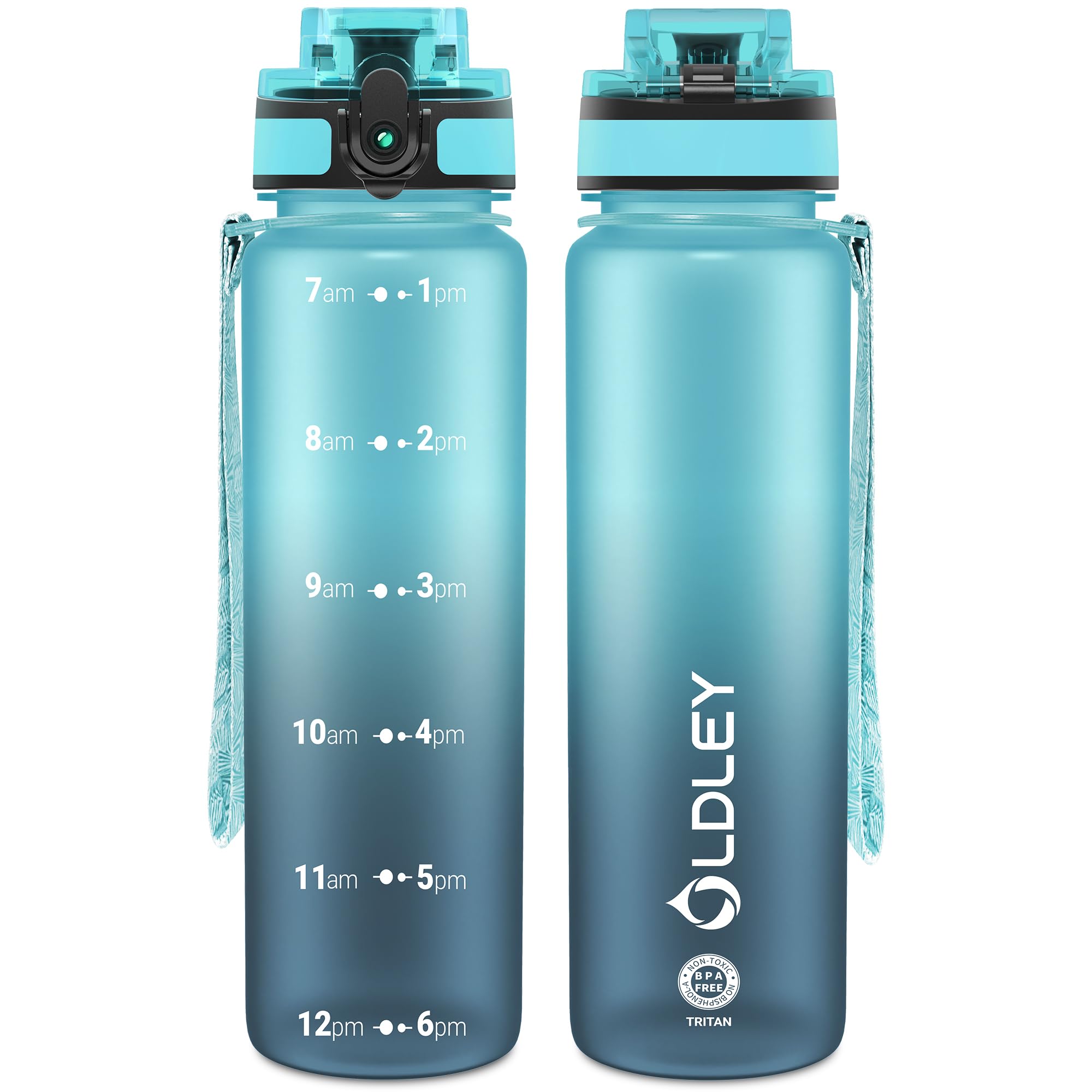 OLDLEY 32 oz Water Bottle, Motivational Water Bottle with Time Marker, Sports Water Bottle With Strap, Leakproof & BPA Free Large Water Bottles for School, Gym, Travel, Outdoor, Tritan, Transparent