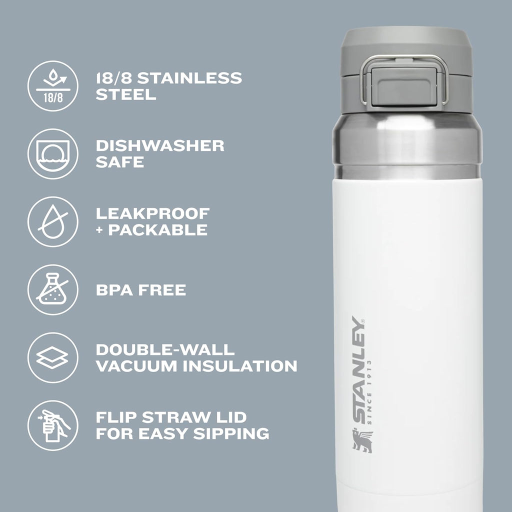 STANLEY Quick Flip GO Water Bottle 24 oz | Push Button Lid | Leakproof and Packable for Travel and Sports | Insulated Stainless Steel | BPA-Free | Lilac 2.0