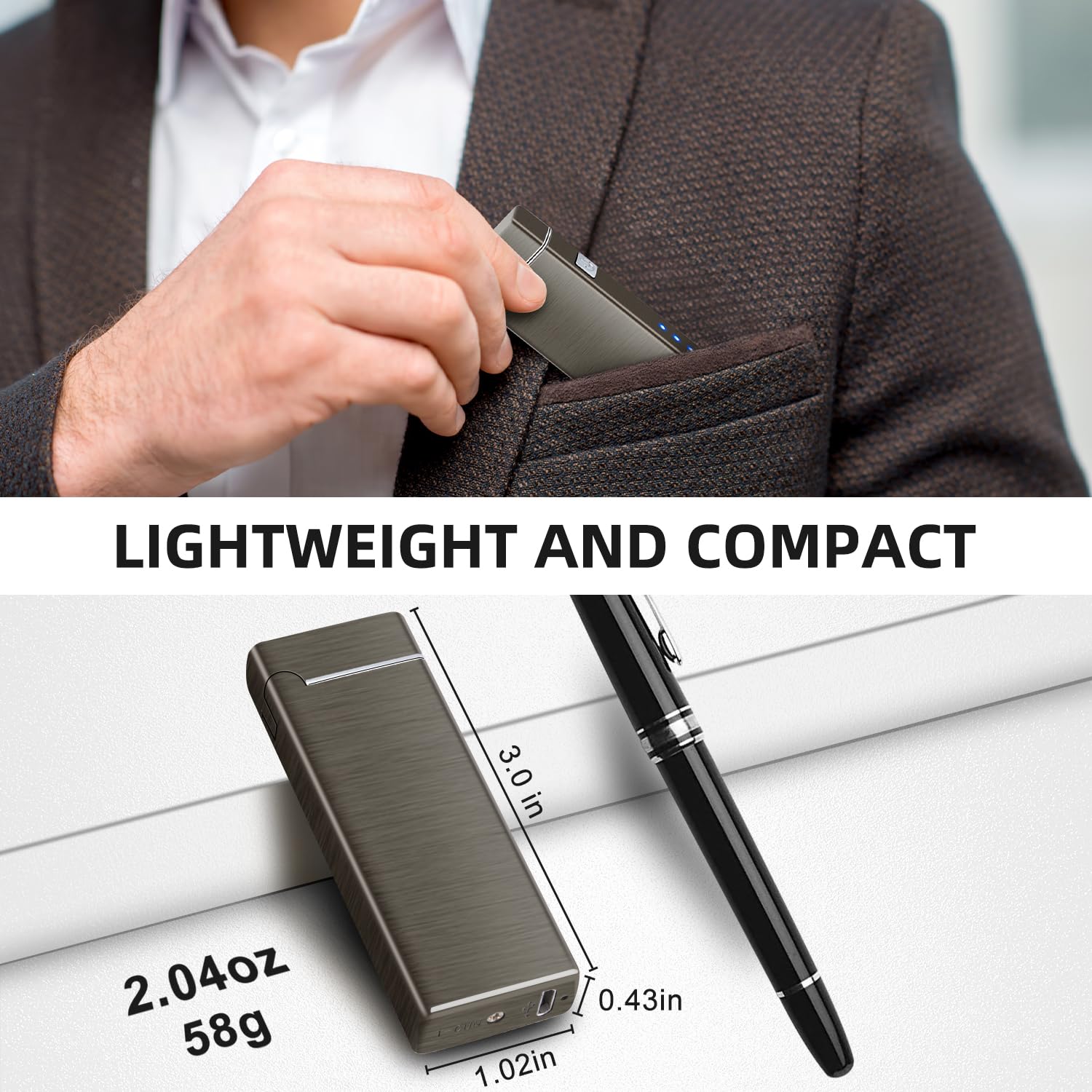 LcFun Fathers Day Dad Gifts, Electric Lighter USB Rechargeable Windproof Flameless Plasma Dual Arc Lighter Small Metal Pocket Lighters for Camping, Birthday Gifts for Men Husband (Nickel Brushed)