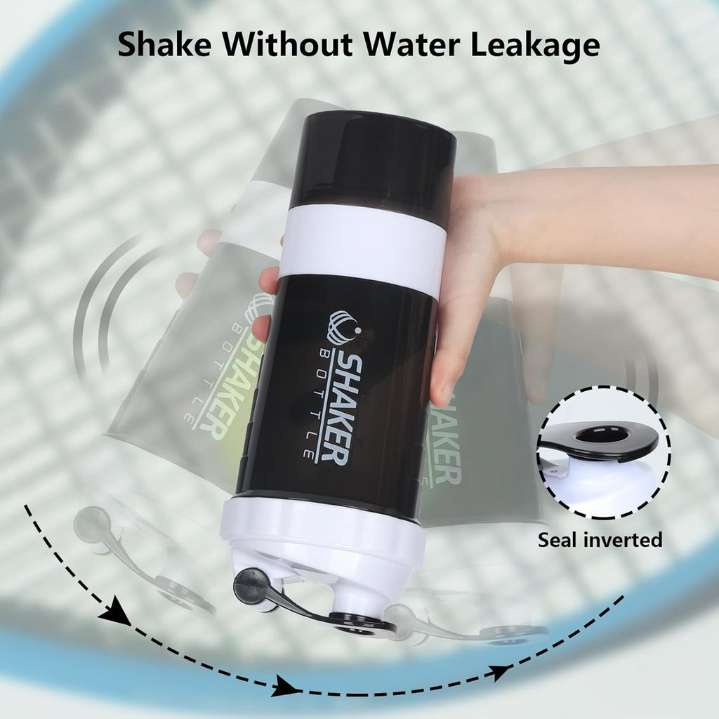 XTK Shaker Bottle Protein Shaker Bottles with Storage and Mix Ball, 16OZ Sports Water Bottle with Pill Organizer,Leak Proof Portable Shaker Cup for Protein Mixes and Pre Work Out,BPA Free(white)