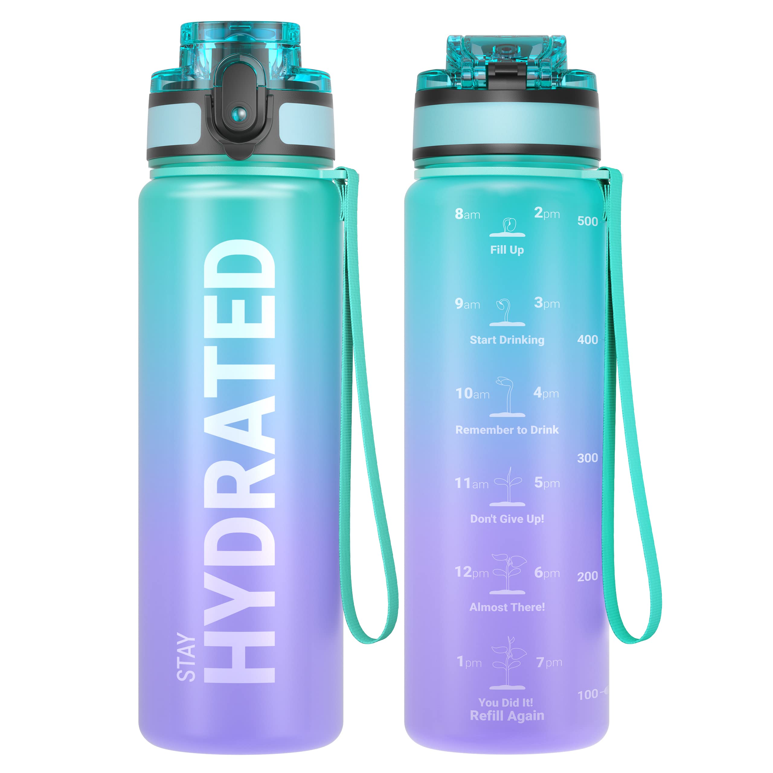 Sahara Sailor Water Bottle 32oz, Durable and Leakproof Water Bottles Motivational with Time Marker, Tritan, BPA Free, Wide Mouth with Easy Clean Brush for Gym, Travel, Home, School, Office (1 Bottle)