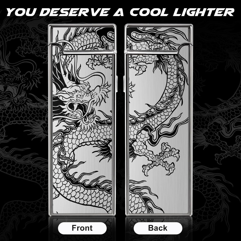 LcFun Fathers Day Dad Gifts, Electric Lighter USB Rechargeable Windproof Flameless Plasma Dual Arc Lighter Small Metal Pocket Lighters for Camping, Birthday Gifts for Men Husband (Nickel Brushed)