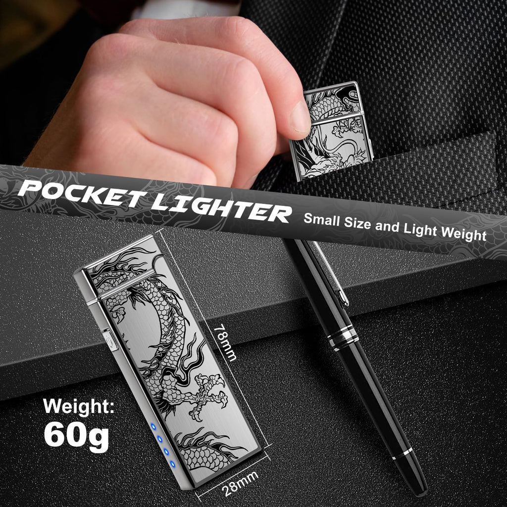 LcFun Fathers Day Dad Gifts, Electric Lighter USB Rechargeable Windproof Flameless Plasma Dual Arc Lighter Small Metal Pocket Lighters for Camping, Birthday Gifts for Men Husband (Nickel Brushed)