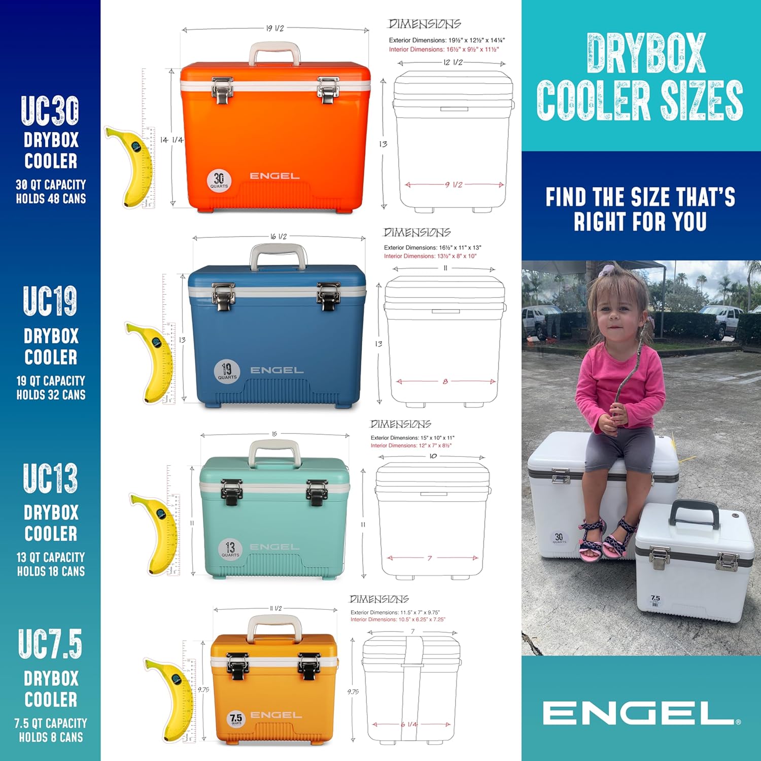 Engel UC7 7.5qt Leak-Proof, Air Tight, Drybox Cooler and Small Hard Shell Lunchbox for Men and Women